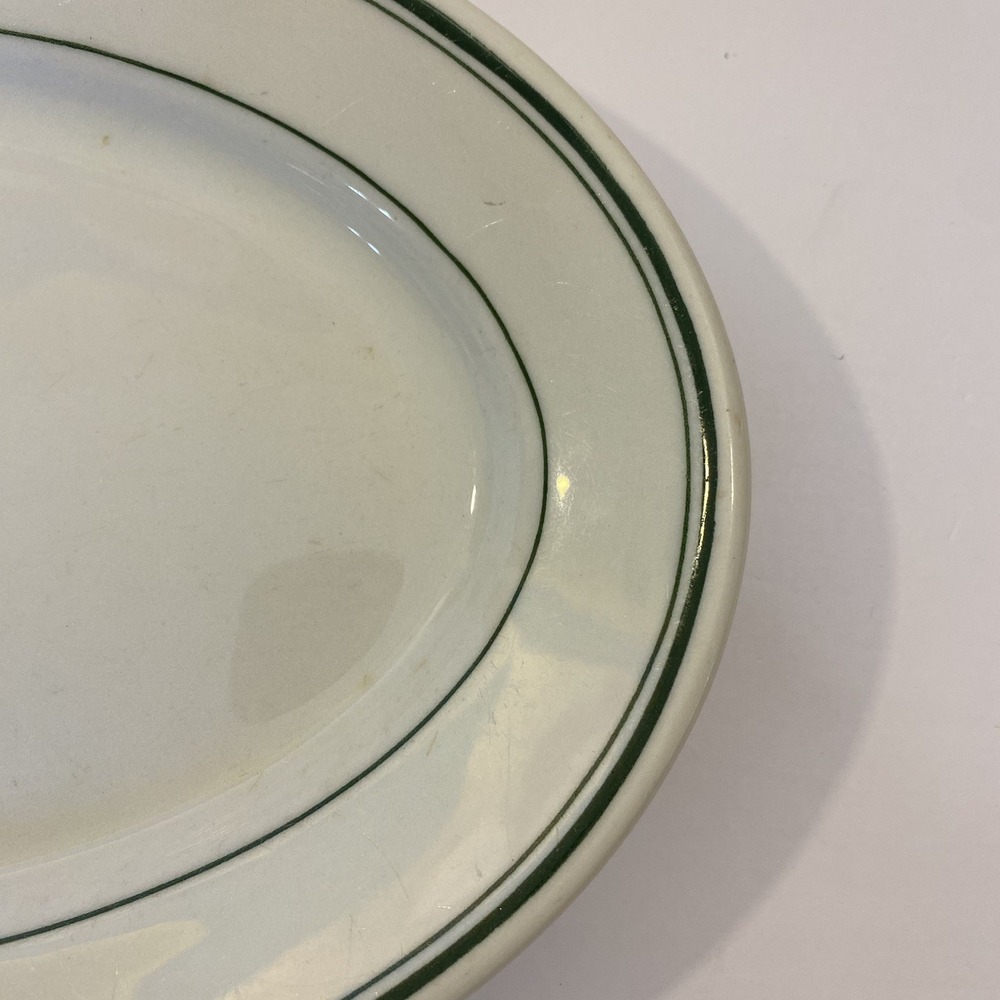 1948 Vintage Warwick China 12" Green Stripe Restaurant Stoneware Serving Platter - Picture 3 of 8